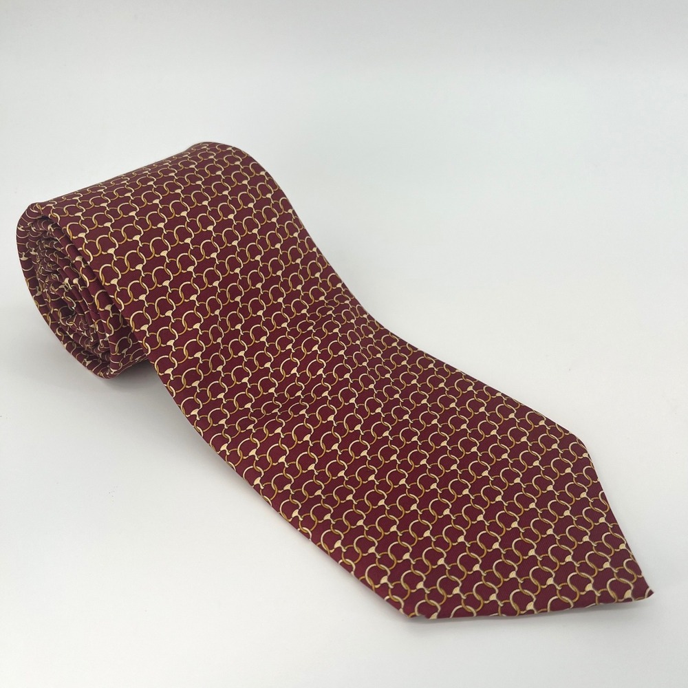 Brooks Brothers Makers Italy Silk Tie Burgundy Gold Horsebit Equestrian USA Made - Picture 1 of 5